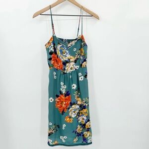 Anthropologie Moulinette Soeurs Verdant Floral Teal Green Silk Dress Size 2